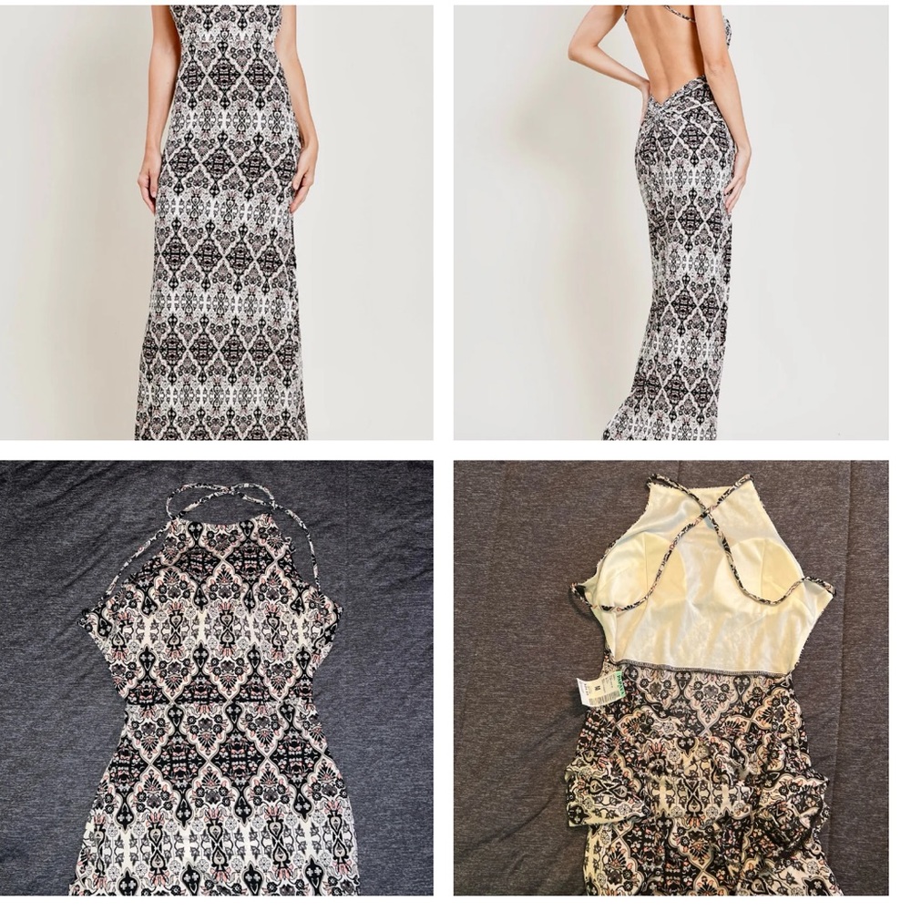 Juniors/Women Ornate Print Open-Back Maxi Dress